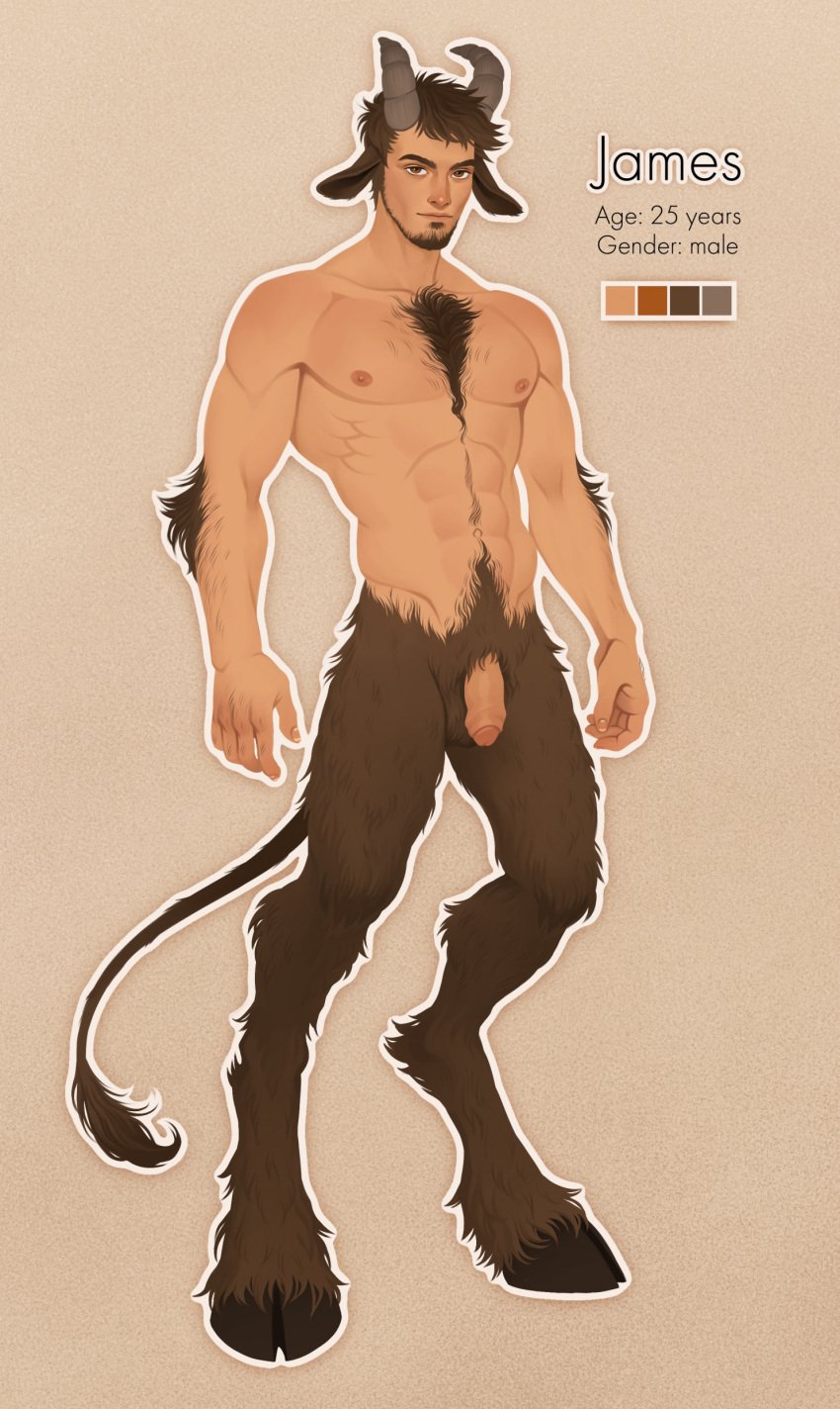 1boy abs animal_ears arm_hair balls ballsack beard body_fur body_hair brown_eyes brown_fur brown_hair chest_hair chest_tuft facial_hair flaccid flaccid_penis foreskin full_body furry_balls furry_legs hairy_arms hairy_chest hairy_male half-human hooves horns horns_and_hooves humanoid humanoid_penis intact james_the_satyr male male_nipples male_only male_pubic_hair masculine model_sheet muscles muscular_male nude_male partially_retracted_foreskin pecs penis pqpics reference_sheet satyr scrotum smooth_penis solo solo_male tail tail_tuft testicles tuft tufted_fur uncut