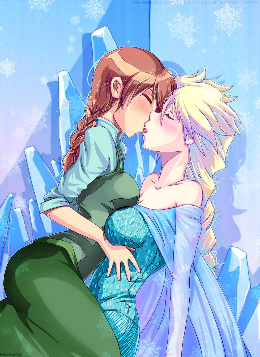 2girls against_wall anna_(frozen) artist_name auburn_hair blonde_hair blush braid braided_ponytail breast_press breasts_pressed_against_partner cape closed_eyes clothing commission disney disney_princess dress elsa_(frozen) female_focus female_on_female female_only freckles freckles_on_face french_kiss frozen_(film) frozen_2 girl_on_girl girls girls_only hand_on_another's_waist highres ice incest kiss lesbian lesbian_kiss long_hair magic medium_breasts melisaongmiqin multiple_girls open_mouth passionate_kiss pixiv_commission ponytail princess queen royalty saliva shirt sister_and_sister sister_on_sister sisters skirt standing sweater teenager_on_teenager tongue tongue_out winter yuri