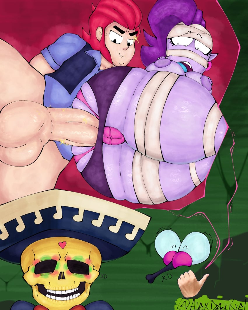 1girls 2boys alexdarkrel anal anal_penetration anal_sex balls big_ass big_hips brawl_stars breasts clothing colt_(brawl_stars) emz_(brawl_stars) hat imagining meme mosquito netorare nipples panties penetration penis_in_ass png poco_(brawl_stars) purple_body purple_hair red_hair sex skeleton skirt suprised_expression xd