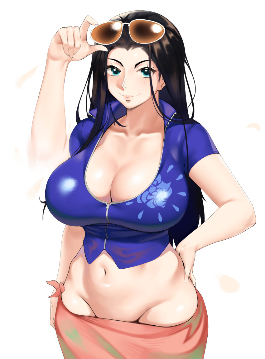 akuma_no_mi belly_button big_breasts cleavage curvy eyewear_on_head female female_only hana_hana_no_mi kevbot nico_robin one_piece post-timeskip sunglasses sunglasses_on_head thick tight_clothing