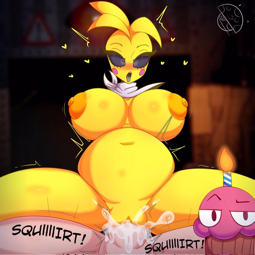 ahe_gao anthro big_breasts cum cum_inside cumflation cupcake_(fnaf) five_nights_at_freddy's five_nights_at_freddy's_2 fnaf fnia inflation orange_footwear penetration penis_in_pussy robot_girl thick_thighs toy_chica_(fnaf) tr_yithaz vaginal_penetration woman_on_top yellow_body