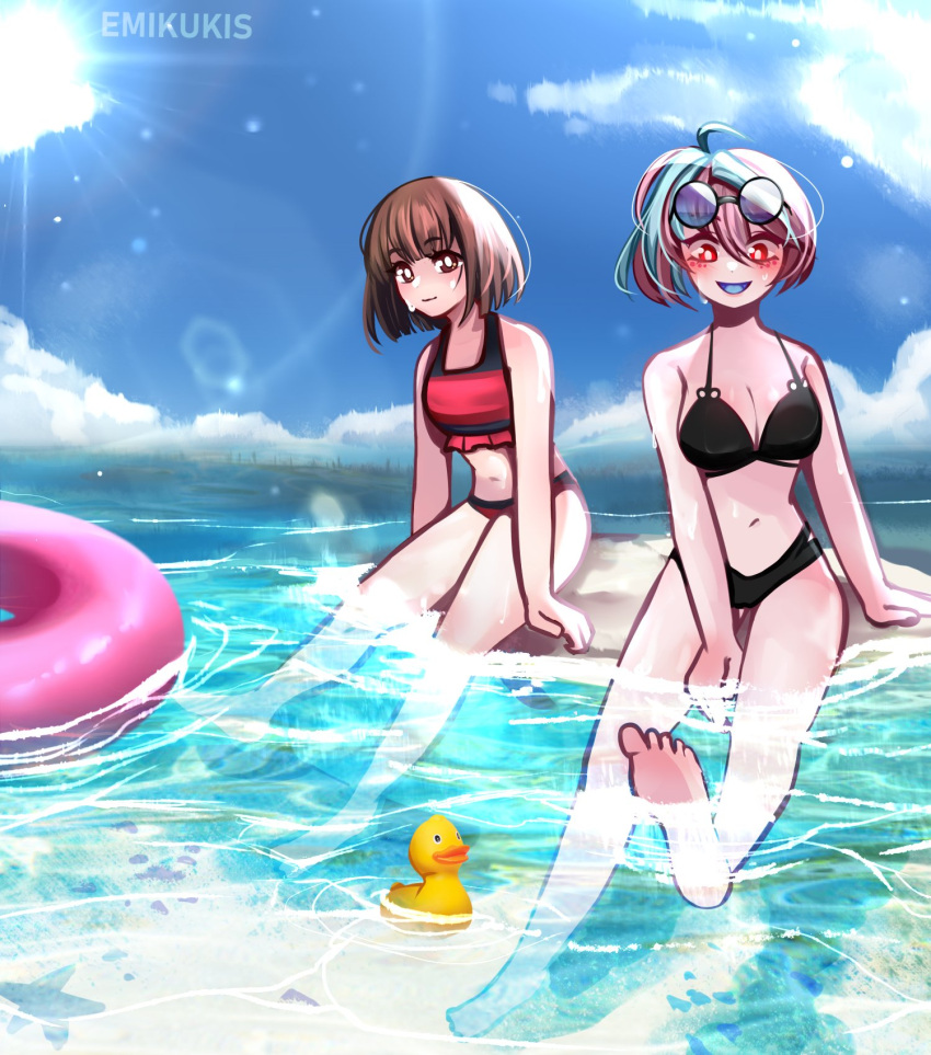 beach bikini emikukis glasses large_breasts short_hair starvtuber swimsuit virtual_youtuber