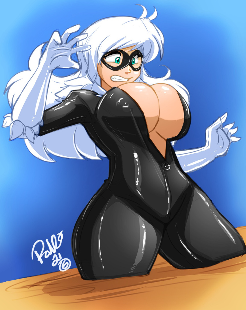 black_cat_(marvel) felicia_hardy female female_only marvel marvel_comics quicksand shonuff44 solo spider-man_(series) unzipped unzipped_bodysuit white_hair white_skin