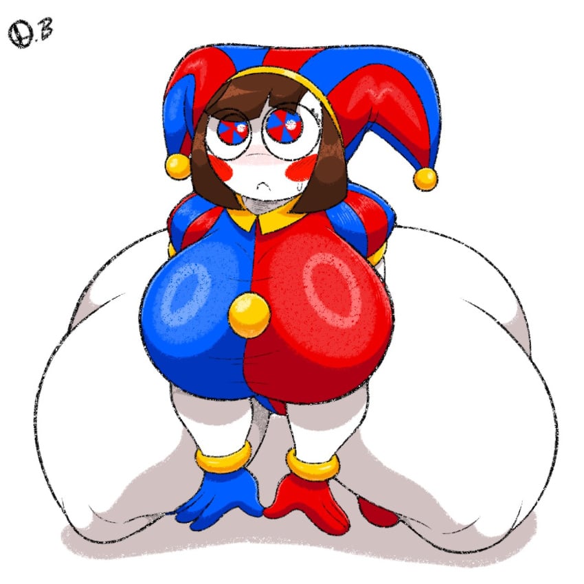 1girls :< all_fours big_breasts blush breasts female female_only frown full_body hands_and_knees jester omegabrawl pomni pomni_(the_amazing_digital_circus) solo solo_female the_amazing_digital_circus thick_thighs voluptuous voluptuous_female