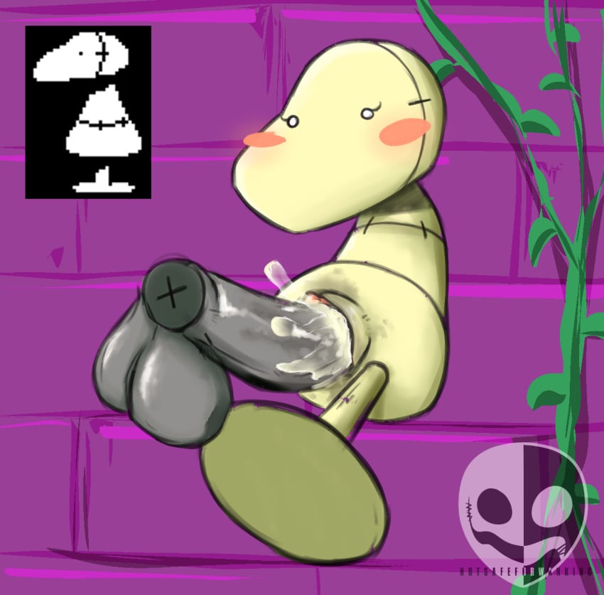 ambiguous_gender animate_inanimate anthro balls bodily_fluids cum cum_in_pussy cum_inside digital_media_(artwork) dummy_(undertale) duo erection female genital_fluids genitals hi_res human male male/female mammal notsafeforwanking penetration penile penis plushie pussy sex simple_background undertale undertale_(series) vaginal_penetration vaginal_penetration