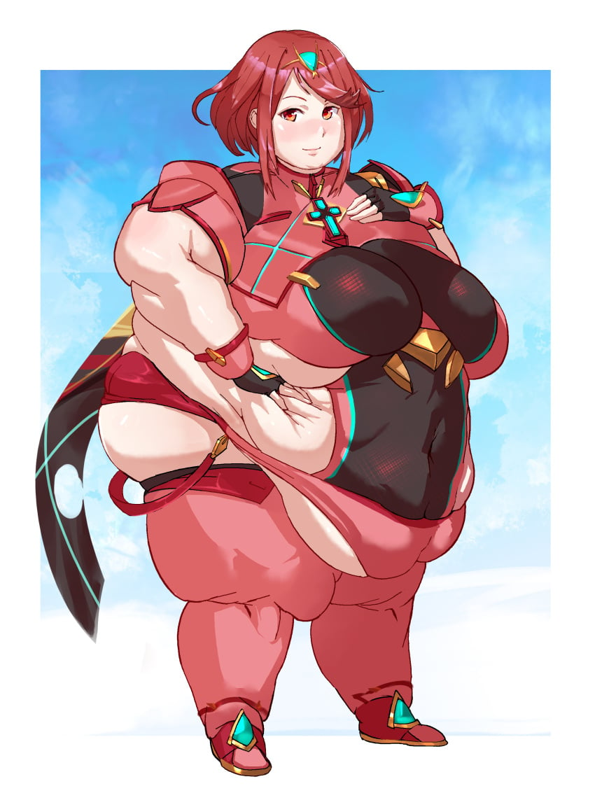 bamboo_ale big_ass big_belly big_breasts fat fat_female flabby_arms flabby_belly flabby_legs obese obese_female overweight overweight_female pyra red_hair xenoblade_(series) xenoblade_chronicles_2