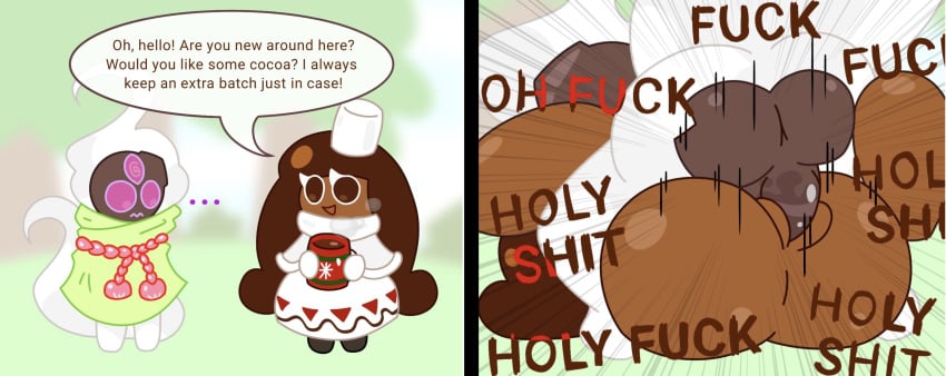 brown_body cocoa_cookie cookie_run english_text guyspermo_(itisspermo) instant_loss_2koma itisspermo mating_press spermo_(itisspermo)