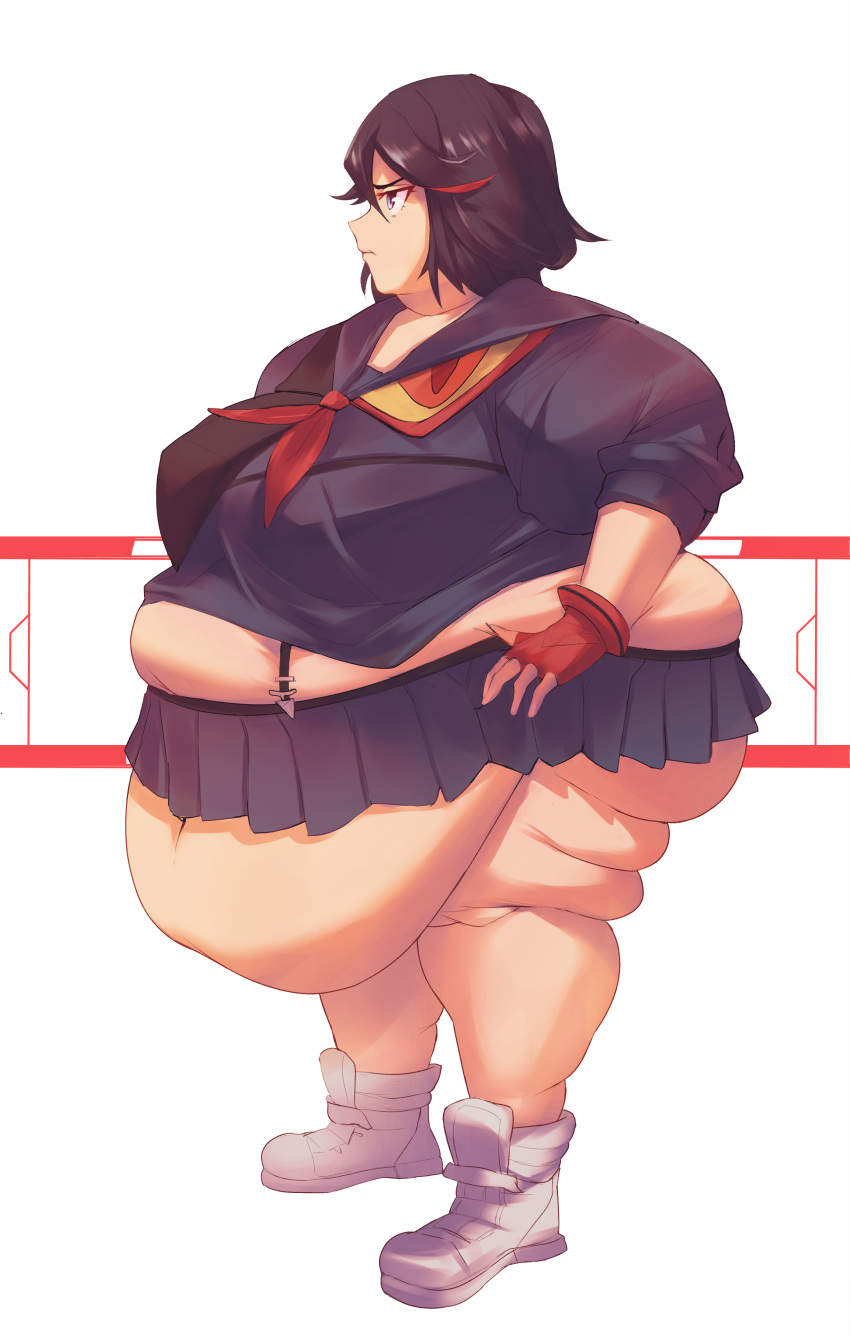 bamboo_ale big_belly big_breasts fat fat_female fat_woman flabby_arms flabby_belly flabby_legs kill_la_kill matoi_ryuuko morbidly_obese morbidly_obese_female obese obese_female overweight overweight_female sagging_belly senketsu