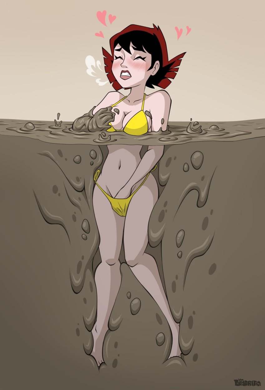 1girls artist_name avengers big_breasts bikini blush cajarito cleavage clenched_teeth feet female female_only fingering fingering_self gritted_teeth hand_in_panties heart hi_res janet_van_dyne legs looking_pleasured marvel marvel_comics masturbating masturbation mud navel quicksand self_fondle sinking solo the_avengers:_earth's_mightiest_heroes thighs wasp_(earth's_mightiest_heroes) wasp_(marvel) yellow_bikini