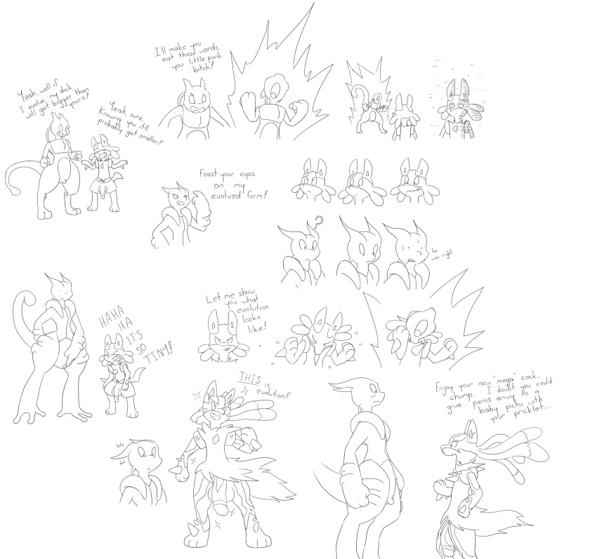 2boys absurd_res balls big_penis blush canine crossover dialogue english_text erection furry growth hi_res humanoid_penis humiliation legendary_pokémon lucario male mammal mega_evolution mega_lucario mega_mewtwo_x meme mewtwo mintyskin monochrome nintendo nude one-punch_man penis penis_growth pokemon pokemon_(species) pokemon_dppt pokemon_rgby pokemon_xy simple_background small_penis small_penis_humiliation smile text video_games