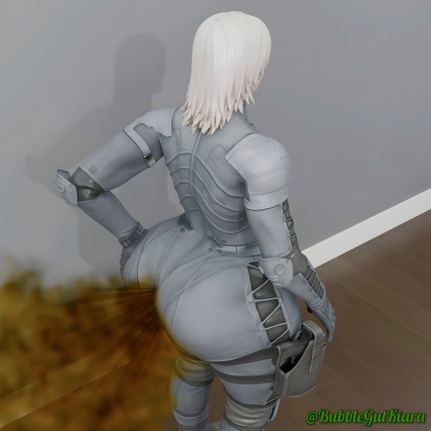 1boy 3d ass big_ass bodysuit bubble_butt bubblegutkiara fart fart_cloud fart_fetish farting male male_fart metal_gear_solid raiden_(metal_gear) skintight solo solo_male white_hair