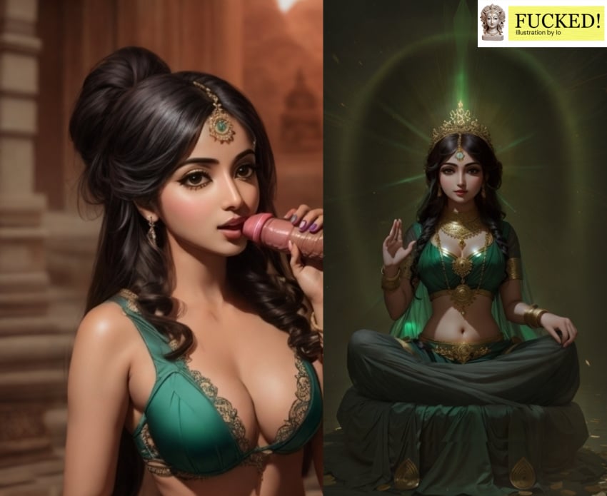 ai_generated blessing blowjob female goddess_lakshmi hindu_mythology lakshmi lick partial_male penis