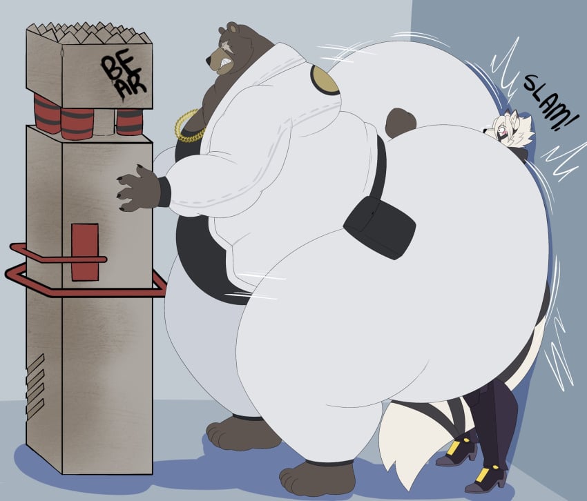 anthro bear ben_(zenless_zone_zero) ben_bigger between_buttcheeks between_buttocks between_cheeks canid canine canis fur furry gigantic_ass gigantic_butt huge_ass huge_butt male/male male_only mammal megacoolbear megacoolbear_(artist) trapped_under_ass von_lycaon white_body white_fur wolf zenless_zone_zero