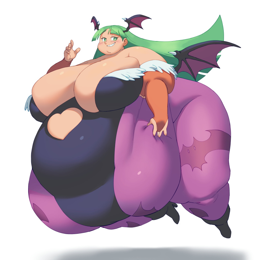 1girls 2023 absurd_res bbw belly breasts capcom darkstalkers fat fat_woman female female_focus gigantic_belly gigantic_breasts green_eyes green_hair huge_belly huge_breasts huge_thighs hyper hyper_belly long_hair massive_belly matching_hair/eyes morbidly_obese morbidly_obese_female morrigan_aensland mralguienynadie obese obese_female overweight overweight_female simple_background smile solo solo_female solo_focus ssbbw succubus thick_thighs thighs white_background wings wings_on_head