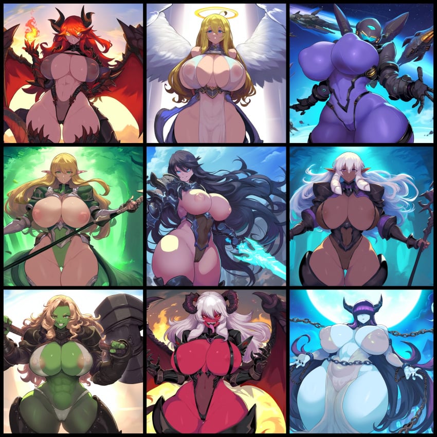 9girls ai_generated alien alien_girl angel angel_girl angel_wings ass big_ass big_breasts bodysuit breasts cameltoe collage dark-skinned_female dark_elf dark_skin demon demon_girl demon_wings dragon dragon_girl dragon_horns elf fantasy female_focus female_only fire ghost ghost_girl halo huge_ass huge_breasts human knight mature mature_body mature_female mature_figure mature_woman milf mullon multiple_girls nipples novelai orc orc_female original revealing_clothes see-through space sword thick thick_ass thick_thighs thighs voluptuous voluptuous_female wide_hips