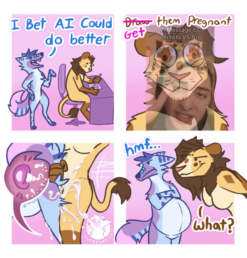 4_panel_comic andromorph andromorph/gynomorph andromorph_penetrated anthro anthro_on_anthro anthro_penetrated anthro_penetrating anthro_penetrating_anthro bedroom_eyes blue_body blue_fur blue_hair bodily_fluids breasts brown_body brown_fur brown_hair canid canine cum cum_in_pussy cum_inside cumshot cuntboy cuntboy_impregnation dialogue doggy_style dot_eyes duo ejaculation english_text featureless_breasts felid fox from_behind_position fur futanari genital_fluids green_markings gynomorph gynomorph_penetrating gynomorph_penetrating_andromorph gynomorph_penetrating_intersex hair half-closed_eyes hi_res humor impregnation instant_loss_2koma intersex intersex/intersex intersex_penetrated intersex_penetrating intersex_penetrating_andromorph intersex_penetrating_intersex lion luckfoxo33 mammal markings narrowed_eyes open_mouth open_smile orgasm ovum pantherine penetration penile penile_penetration penis_in_pussy pink_background pregnant pregnant_cuntboy purple_body purple_fur seductive sex sharp_teeth simple_background smile smirk smug smug_face sperm_cell standing_doggystyle tail tail_grab tail_tuft tan_body tan_fur tatum_(tolng) teeth text tolng tuft vaginal_penetration yellow_body yellow_fur