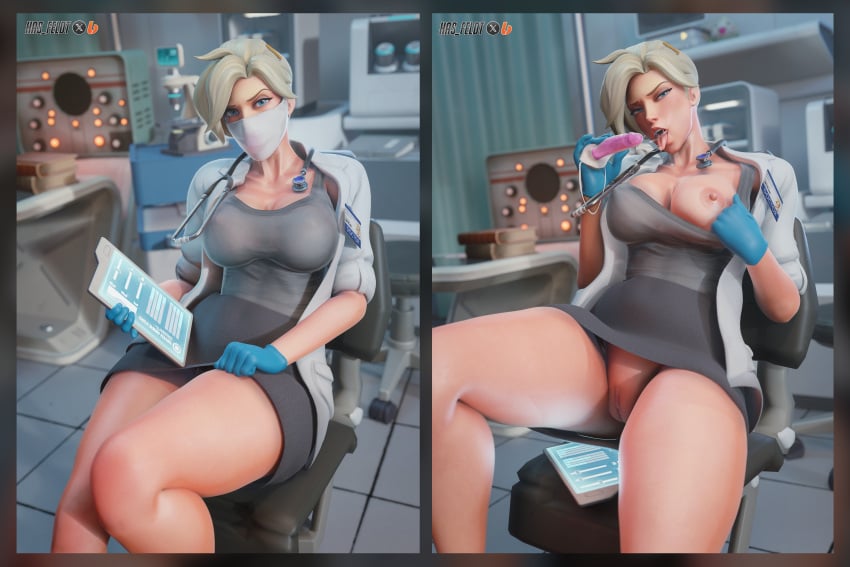 1girls 3d angela_ziegler blender blizzard_entertainment blush breasts dildo dildo_gag dildo_in_mouth dildo_mask doctor dr._ziegler exposed_breasts exposed_pussy female female_focus female_only gloves hasfeldt hi_res highres labcoat looking_at_viewer mask masked_female mercy overwatch overwatch_2 pussy saliva skirt stethoscope thick_thighs thighs watermark