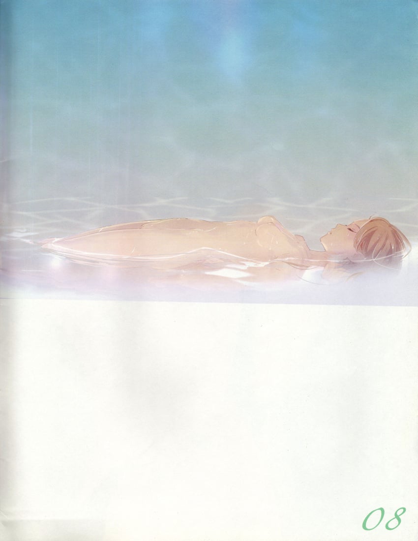 1girls absurd_res afloat asuka_langley_sohryu breasts closed_eyes completely_nude female female_only hi_res long_hair mebae neon_genesis_evangelion nipples nude open_mouth orange_hair pussy scan small_breasts solo thighs water