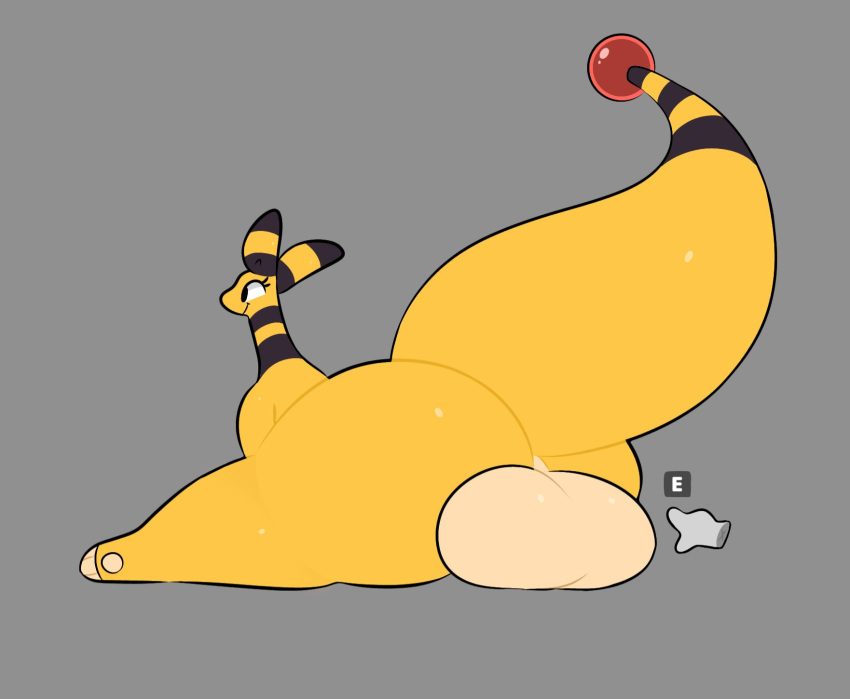 2d ampharos anthro ass backsack balls big_ass big_balls big_tail bottom_heavy digital_media_(artwork) disembodied_hand feet furry generation_2_pokemon genitals girly grey_background huge_ass huge_balls huge_tail looking_away male male_only markings nintendo nude perineum pokémon_(species) pokemon pokemon_(species) reaching_out rear_view simple_background sitting smile solo_focus striped_ears striped_neck striped_tail stripes swallowpancakes tail text thick_tail thick_thighs wide_hips yellow_body