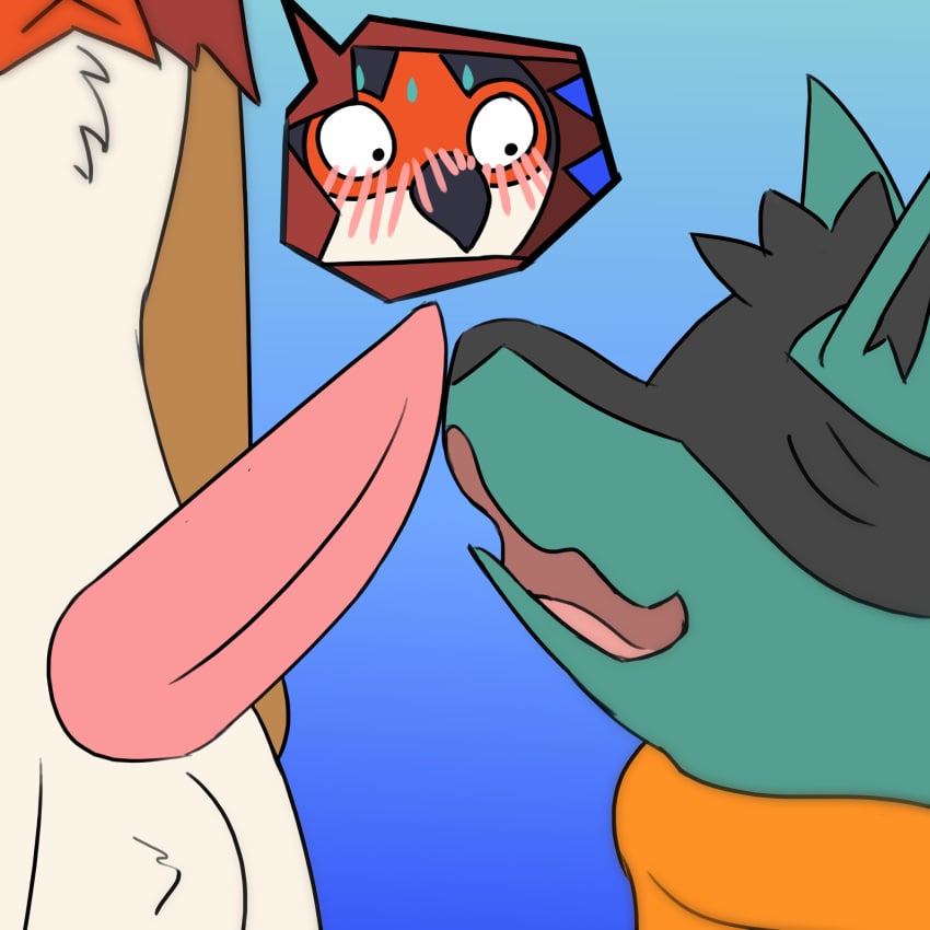 2019 2boys alternate_color apollo_(otterjunk) avian beak blue_background blush canine close-up decidueye duo erection furry gay hi_res interspecies klyde_(otterjunk) lucario male male_only mammal nintendo open_mouth original_character otterjunk penis pokemon pokemon_(species) pokemon_dppt pokemon_sm simple_background sniffing snout sweat sweatdrop testicles video_games yaoi