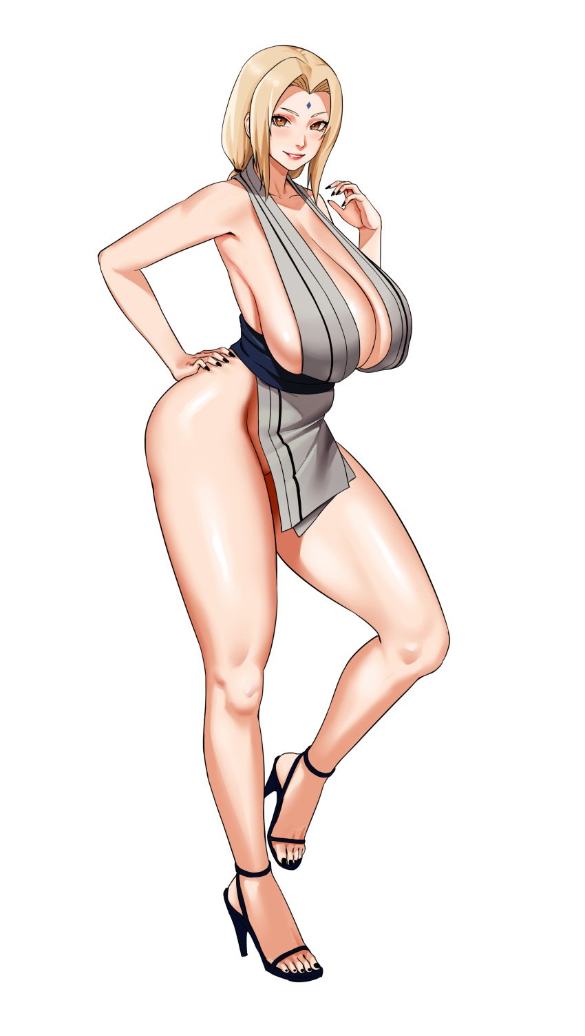 1girls alternate_version_available bbth_(pixiv) big_breasts black_nail_polish black_nails blonde_hair breasts brown_eyes cleavage clothing female female_only footwear forehead_jewel full_body hair hand_on_hip heels high_heels hips huge_breasts large_breasts legs lips long_hair mature mature_female mature_woman milf nail_polish nails naruto naruto_(series) no_pants skimpy skimpy_clothes smile solo solo_female thighs transparent_background tsunade wide_hips