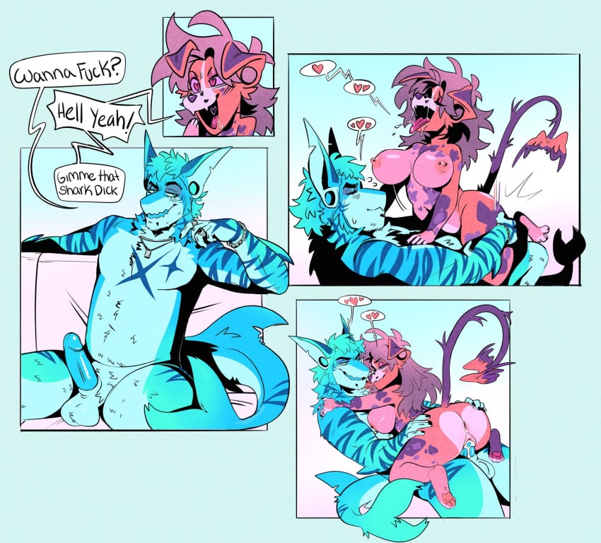 4_panel_comic ahe_gao angelbite_piercing anthro anthro_on_anthro anthro_penetrated anthro_penetrating anthro_penetrating_anthro anus areola ass avian balls barbell_piercing big_breasts bird bite biting_lip blue_body blue_fur blue_stripes breasts canid canine canis closed_eyes dialogue domestic_dog ear_piercing elbow_fin english_text erection facial_piercing fangs feet female female_penetrated fin fish flamingo fur furred_shark gauged_ear genitals gradient_background hair half-closed_eyes heart_eyes heart_symbol hi_res highlights_(coloring) huge_breasts humanoid_genitalia humanoid_penis humanoid_pussy hybrid lip_piercing looking_pleasured male male/female male_penetrating male_penetrating_female mammal marine narrowed_eyes nipple_barbell nipple_piercing nipples nude open_mouth open_smile pawpads paws penetration penile penile_penetration penis penis_in_pussy perineum piercing pink_areola pink_body pink_fur pink_hair pink_nipples pink_pawpads purple_body purple_fur purple_highlights purple_sclera pussy sex shark short_stack simple_background smile snakebite_piercing sparkibarki speech_bubble spread_toes striped_body striped_fur stripes stud_piercing tail tail_fin tail_tuft teeth text toes tongue tongue_out tuft vaginal_penetration