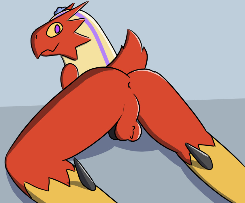 1boy 2019 alternate_color anthro anus ass avian biped blaziken hi_res male male_only nintendo original_character otterjunk penis perineum pokemon pokemon_(species) pokemon_rse presenting presenting_anus racha_(otterjunk) simple_background solo testicles video_games