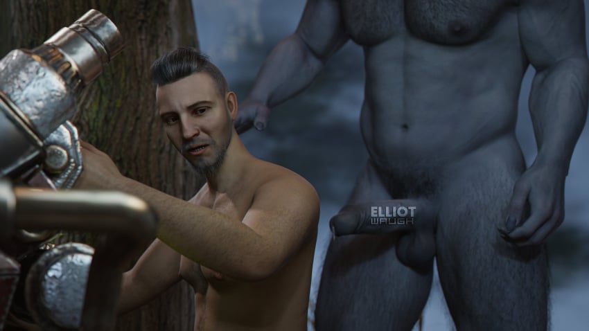 2boys 3d ace_visconti azog3d before_sex dbd dead_by_daylight erection gay kazan_yamaoka male_focus male_only penis the_oni_(dbd)