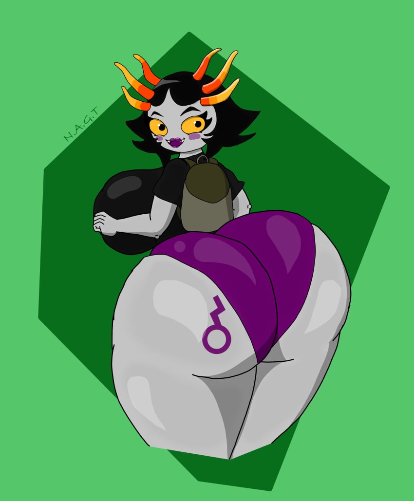 6_horns alien_girl axolotl_girl backpack big_ass big_breasts butt_tattoo fiamet grey_skin hiveswap homestuck homestuck_troll horns multi_horn no_panties non-human non_canon notagoodguy1_(autor) orange_horns shortstack tight_panties troll yellow_eyes yellow_sclera