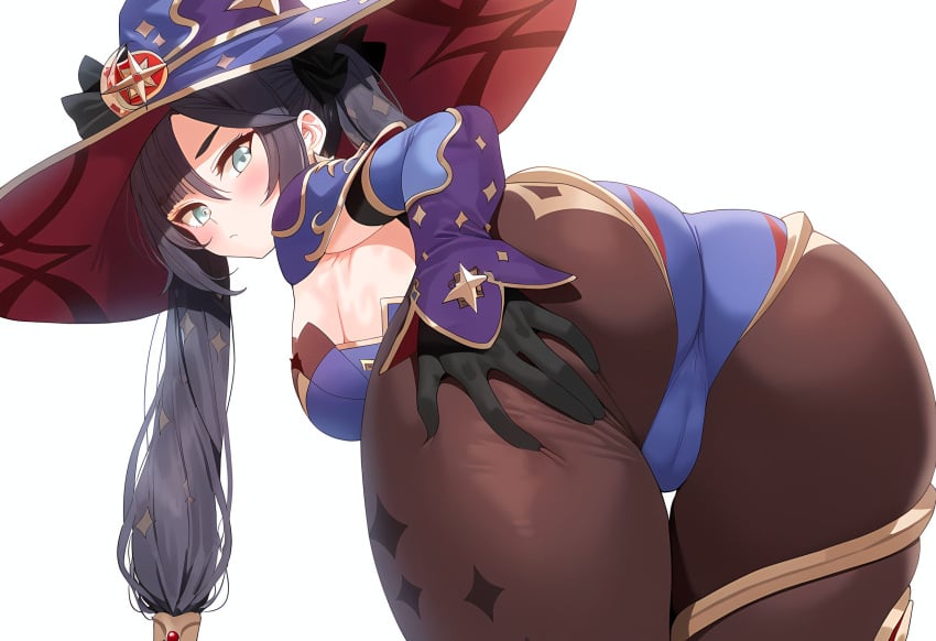 1girls ai_generated ass black_hair breasts cameltoe dat_ass female genshin_impact green_eyes huge_ass leotard light-skinned_female light_skin long_hair mimi_ai mona_(genshin_impact) stable_diffusion twintails