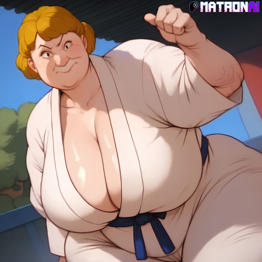 4k ai_generated anime bbw big_breasts breasts cleavage female female female_focus highres huge_breasts jody_rockwell large_breasts looking_at_viewer massive_breasts massive_thighs matronai_(artist) mature mature_female mature_woman obese obese_female pinup solo solo_female ssbbw thick thick_thighs wide_hips yawara_a_fashionable_judo_girl