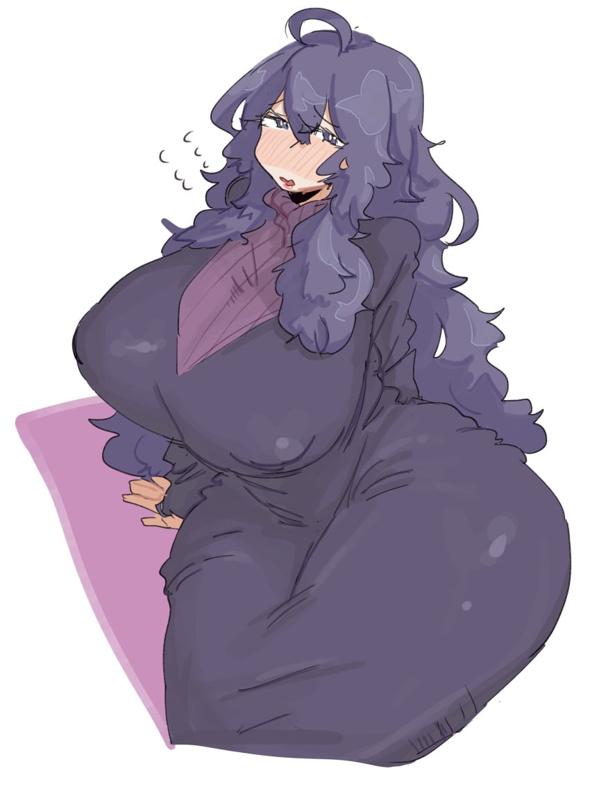 1girls ahoge ass bangs blush blushing breasts dress female fluffy_hair from_above fully_clothed hair_between_eyes hairband headband hex_maniac huge_ass large_breasts leebongchun long_dress long_hair long_sleeves messy_hair nipple_bulge nipples nipples_visible_through_clothing plump plump_thighs pokemon purple_eyes purple_hair purple_hairband purple_headband shaggy_hair sidelocks sitting solo sweatdrop sweater thick thick_thighs thighs turtleneck turtleneck_sweater very_long_hair voluptuous voluptuous_female