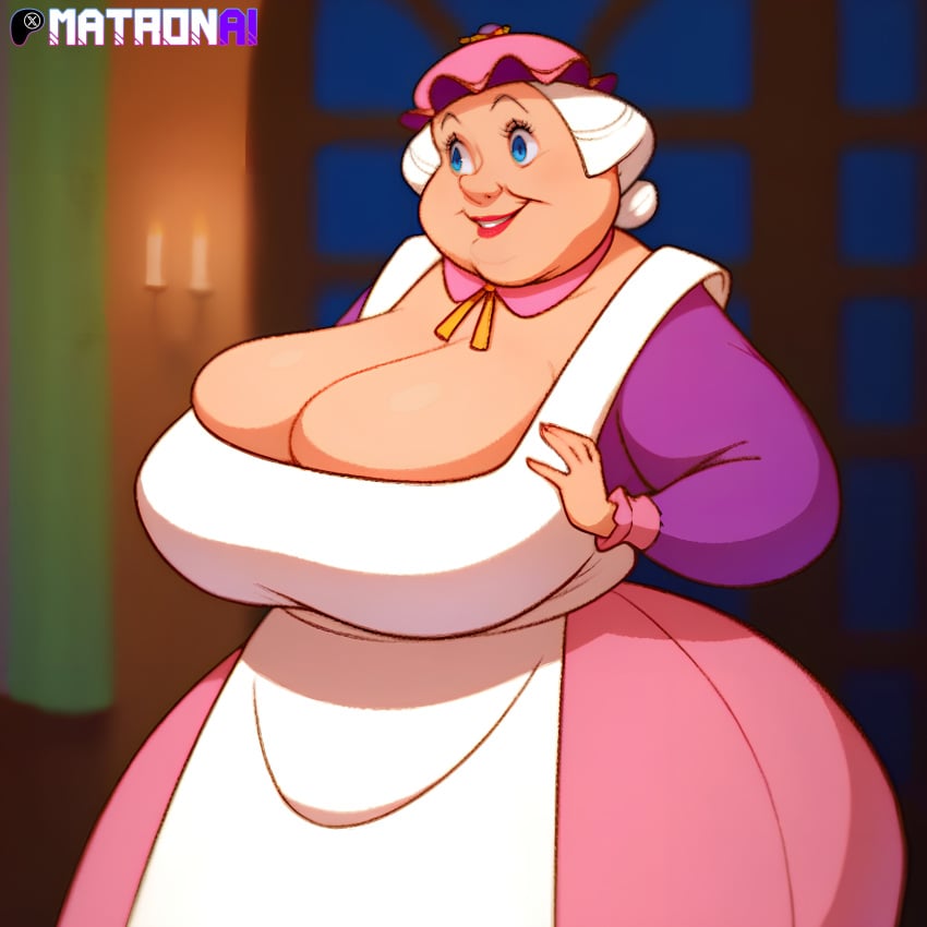 2020s 2024 4k ai_generated apron bbw beauty_and_the_beast beauty_and_the_beast_(1991_film) chubby chubby_female cleavage curvaceous curves curvy curvy_body curvy_female curvy_figure disney dress fat female female_focus female_human female_only gilf granny hat highres hips huge_breasts human lipstick massive_thighs matronai_(artist) mature mature_female mature_woman mrs._potts obese obese_female old older_female pinup plump solo solo_female solo_focus stable_diffusion thighs white_hair wide_hips