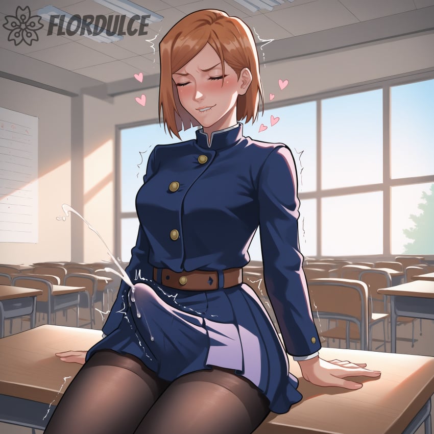 1futa ai_generated biting_lip black_pantyhose blush brown_hair classroom closed_eyes clothed clothing cum cum_through_clothes cumming cumshot ejaculation ejaculation_under_clothes erect_penis erection erection_under_clothes erection_under_clothing erection_under_skirt flordulce full-package_futanari fully_clothed futa_only futanari heart indoors jujutsu_kaisen kugisaki_nobara orgasm pantyhose penis school_uniform sitting solo_futa trembling uniform