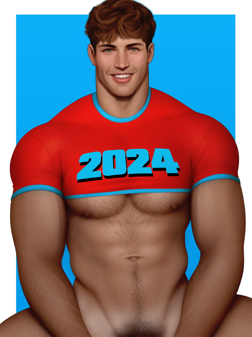 1boy 2024 biceps caucasian caucasian_male crop_top drawnpr0n hairy happy_new_year male male_only muscles muscular muscular_male new_year pecs pubes solo solo_male