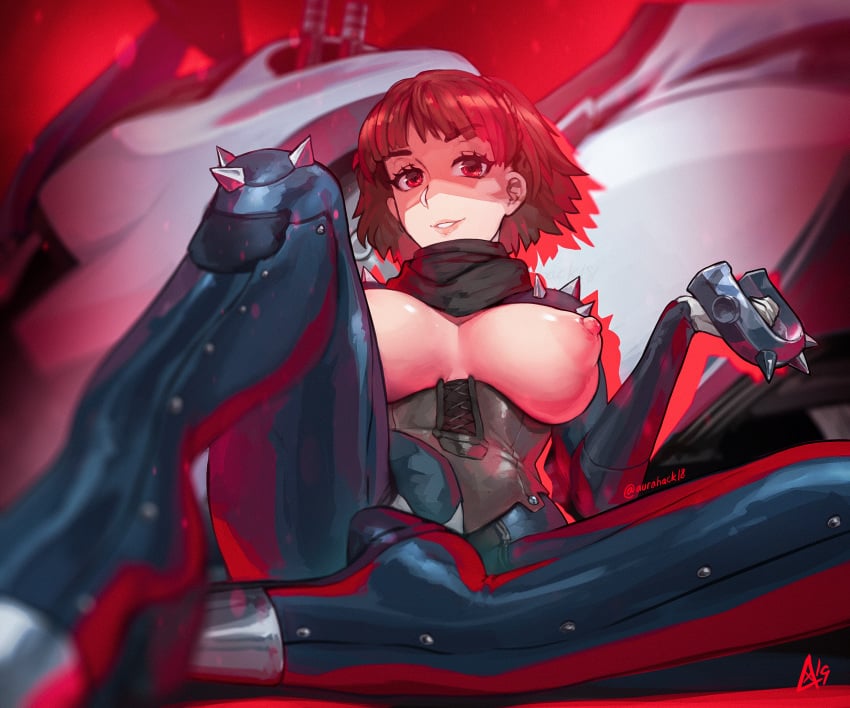 aurahack big_breasts clothing human makoto_niijima naughty_face pale_skin persona persona_5 phantom_thief_suit seductive seductive_smile smile