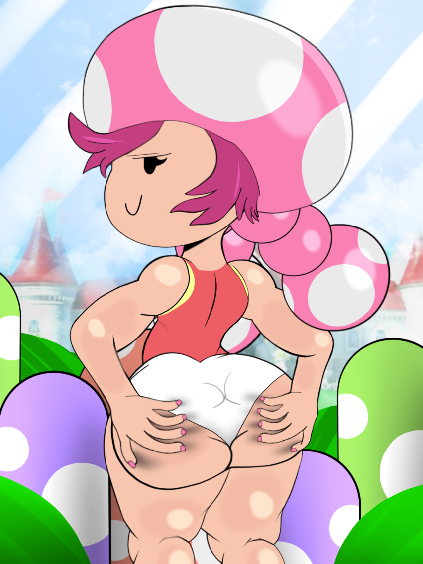 alternate_version_available ass big_ass cute fappencheese mario_(series) outdoors panties self_upload smile solo spread_ass super_mario_bros. toadette toadette_(purple_yoshi_draws)