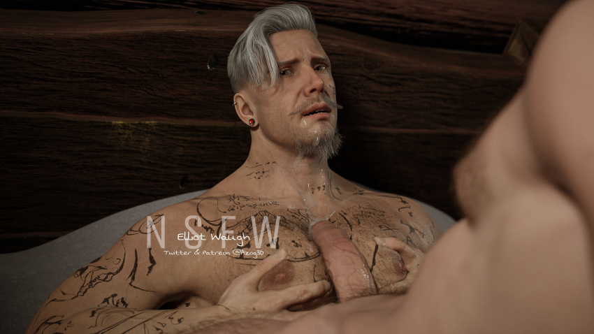 2boys 3d azog3d dead_by_daylight gay male male_focus male_only pecjob pecs silver_hair solo_focus tattoo vittorio_toscano yaoi