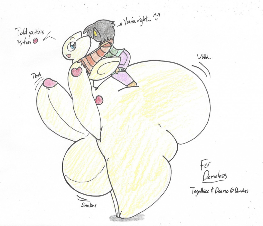 anthro ass balls big_ass big_balls big_butt big_penis bubble_butt chasey_ultra_beast_goodra deemo_(character) dialogue duo english_text erection femboy generation_2_pokemon genitals huge_ass huge_balls huge_butt huge_cock human hyper hyper_ass hyper_balls hyper_butt hyper_genitalia hyper_penis large_ass large_balls large_penis male mammal massive_ass nintendo penis pokemon pokemon_(species) riding riding_on_back simple_background text thick_thighs togetic wolfespada