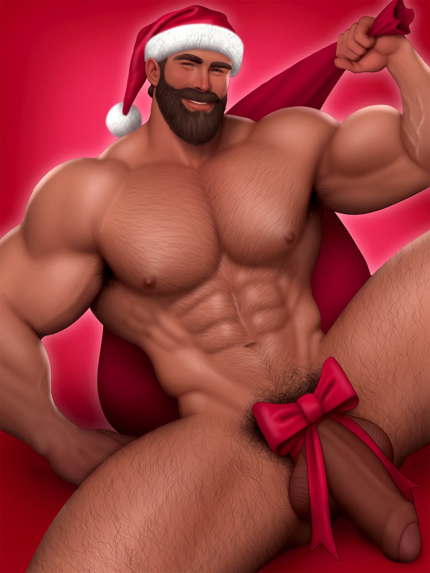 1boy abs biceps big_penis boner bow caucasian caucasian_male christmas drawnpr0n erect_penis erection feet hard_on huge_cock male male_only muscles muscular muscular_male pecs penis santa_claus santa_hat solo solo_male thick_thighs uncircumcised uncut veiny_penis