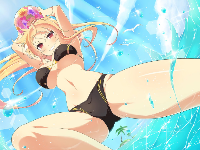 big_breasts bikini blonde_hair red_eyes senran_kagura souji_(senran_kagura) yaegashi_nan