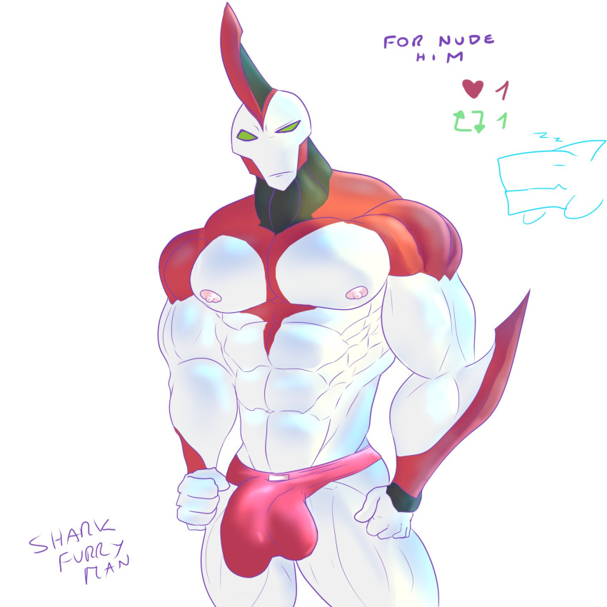 1boy alien balls bara ben_10 big_balls big_penis bulge flaccid male male_only muscles muscular penis sharkfurryman solo solo_male to'kustar way_big