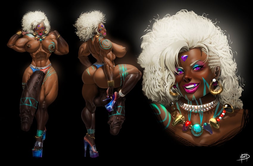 1futa 2023 abs areolae ass athletic back balls big_balls big_penis breasts brown_skin cornrows cream_hair dark-skinned_futanari dark_skin erection front_view futa_only futanari gigantic_penis gold_(metal) high_heels huge_balls huge_cock human hyper_penis jewelry jewels looking_at_viewer megaween muscular muscular_futanari nipple_piercings nipples nubbed_penis nude original_character penis penis_through_underwear pink_eyes pink_lipstick plateau_heels reference_sheet simple_background solo standing thick_thighs tribal_markings veins wide_hips