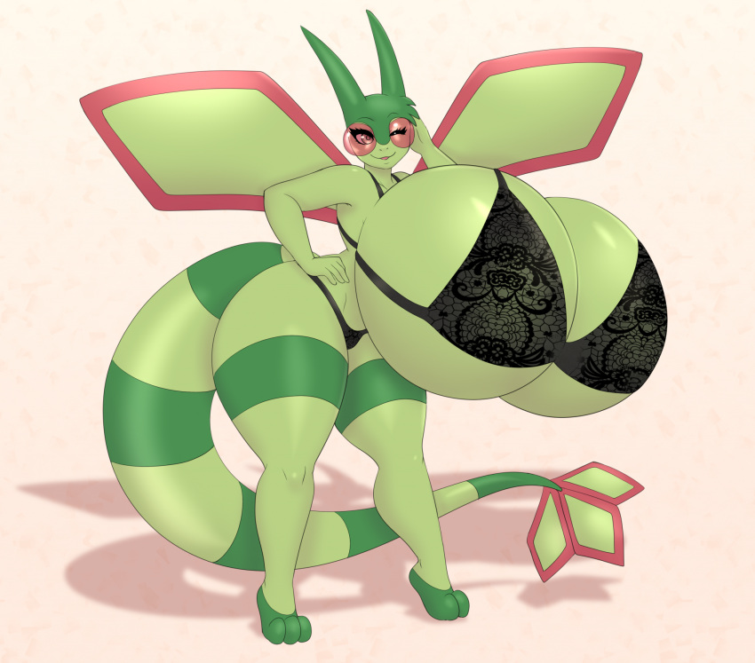 female_only flygon hyper_breasts lingerie pink_glasses pokemon pokemon_(species) suika-x tagme