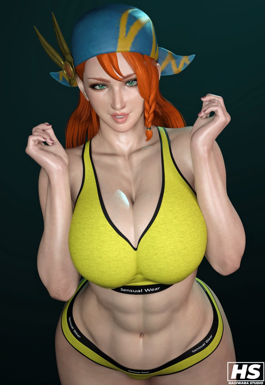 1girls 3d bandana breasts capcom female female_only ginger_hair green_eyes hagiwara_studio high_resolution highres minayle monster_hunter monster_hunter_rise orange_hair solo