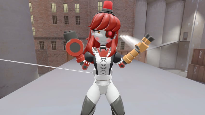 3d 3d_(artwork) :3 blush lifting_skirt maid maid_uniform mimi_sentry mimi_sentry_(zzwz) no_panties pussy revealing_pussy sfm solo source_filmmaker source_filmmaker_(artwork) team_fortress_2 tf2
