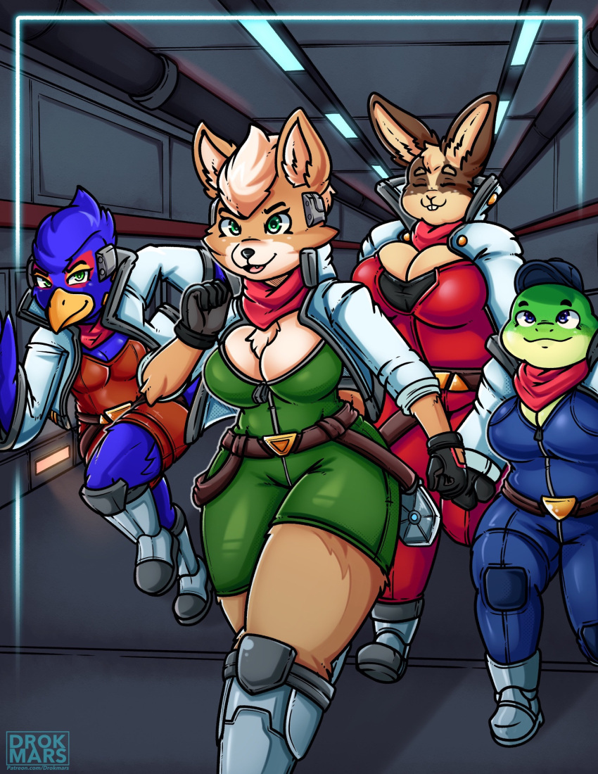 big_breasts breasts cleavage drokmars falco_lombardi female fox_mccloud furry huge_breasts rule_63 slippy_toad star_fox tagme thick_thighs wide_hips