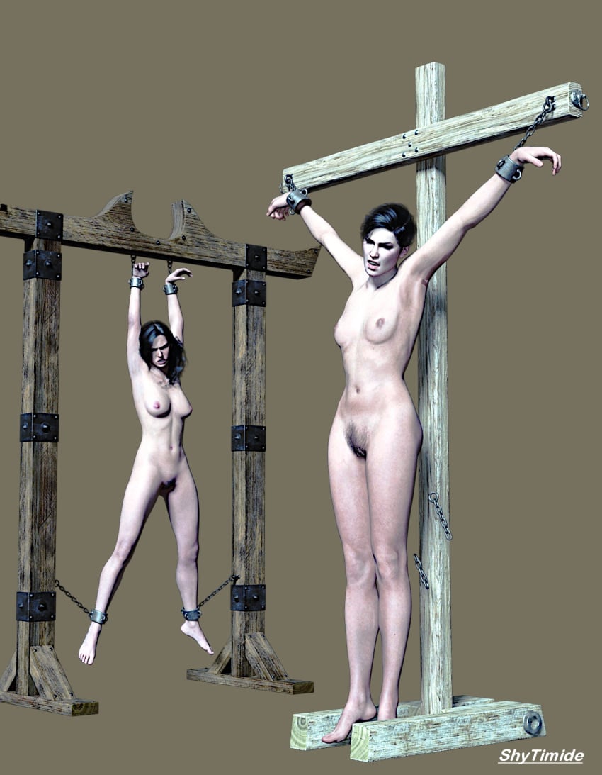 2girls 3d artist_name black_hair bondage bound_ankles bound_wrists completely_nude completely_nude_female female female_only nude nude_female shytimide suspension the_witcher_(series) yennefer