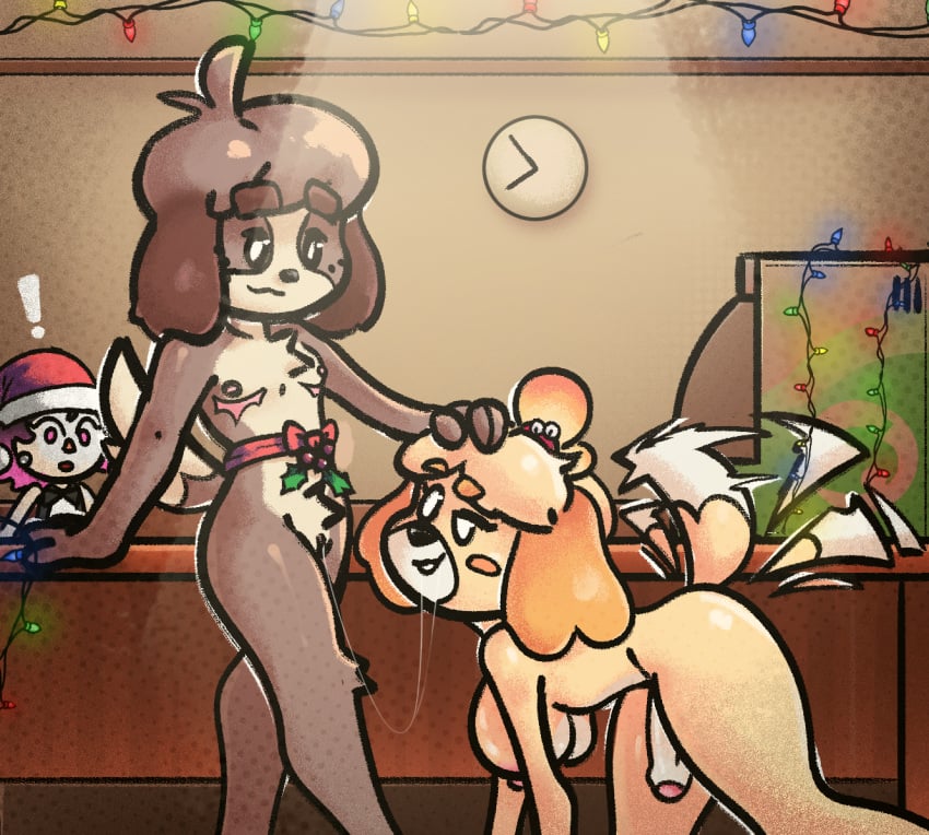 animal_crossing anthro ass big_breasts blush bodily_fluids breasts brother_(lore) brother_and_sister_(lore) canid canine canis casual_exposure casual_incest casual_nudity casual_sex christmas christmas_clothing christmas_headwear clothing digby_(animal_crossing) digital_media_(artwork) domestic_dog duo erection eviltqf female fur genital_fluids genitals gynomorph hair headgear headwear holidays incest_(lore) intersex intersex/female intersex/intersex intersex/male isabelle_(animal_crossing) male male/female mammal mastectomy_scar nintendo oral penis pussy scar sex shih_tzu sibling_(lore) sister_(lore) smile tail tail_motion tailwag toy_dog trans_(lore) trans_woman_(lore) yellow_body yellow_fur