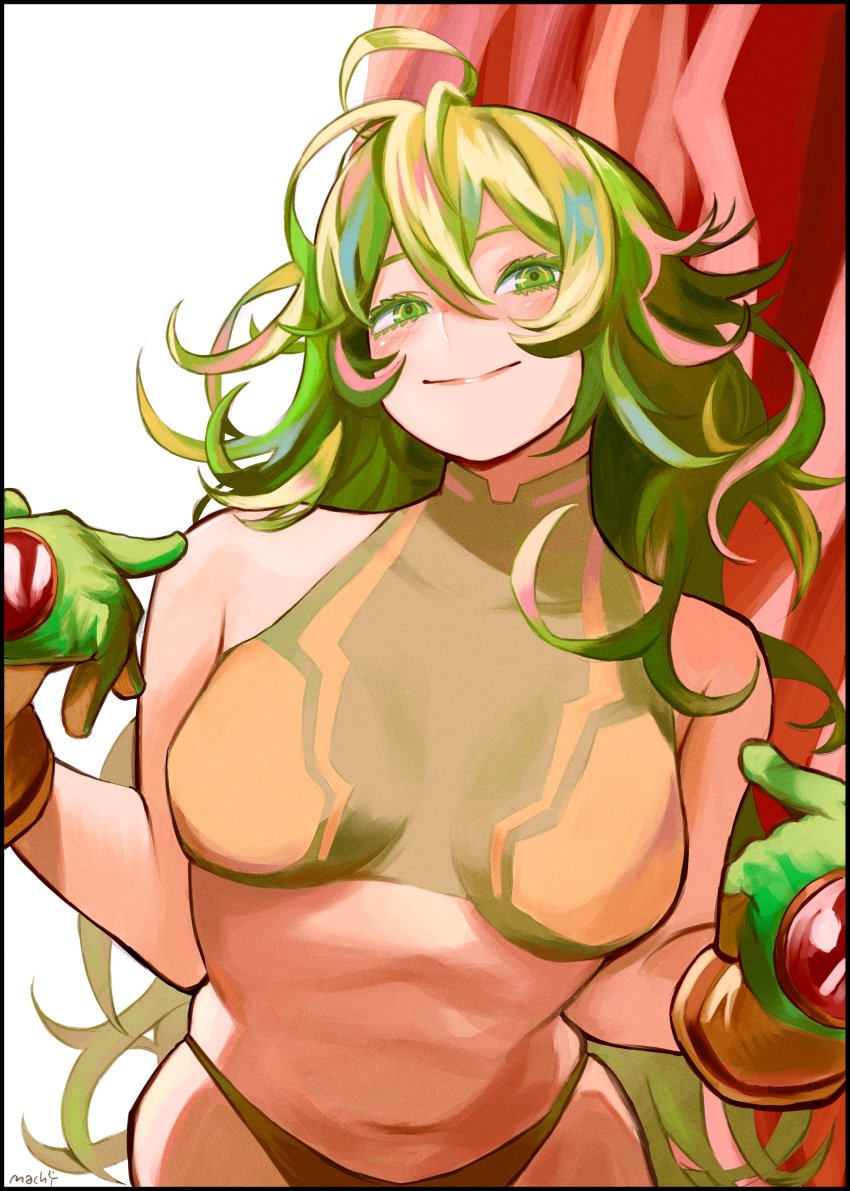 1girls aged_up alternate_costume barely_clothed boku_no_hero_academia clothing crop_top curtains female gloves green_eyes green_hair hero_outfit_(mha) heroine light-skinned_female long_hair looking_at_viewer machipachi1901 medium_breasts messy_hair midriff my_hero_academia my_hero_academia_(finale) navel panties pointing pointing_at_self post-timeskip pov smile smiling_at_viewer smirk solo tagme thick_thighs thong tooru_hagakure tooru_hagakure_(post-timeskip) tooru_hagakure_(visible) tubetop wide_hips wide_smile